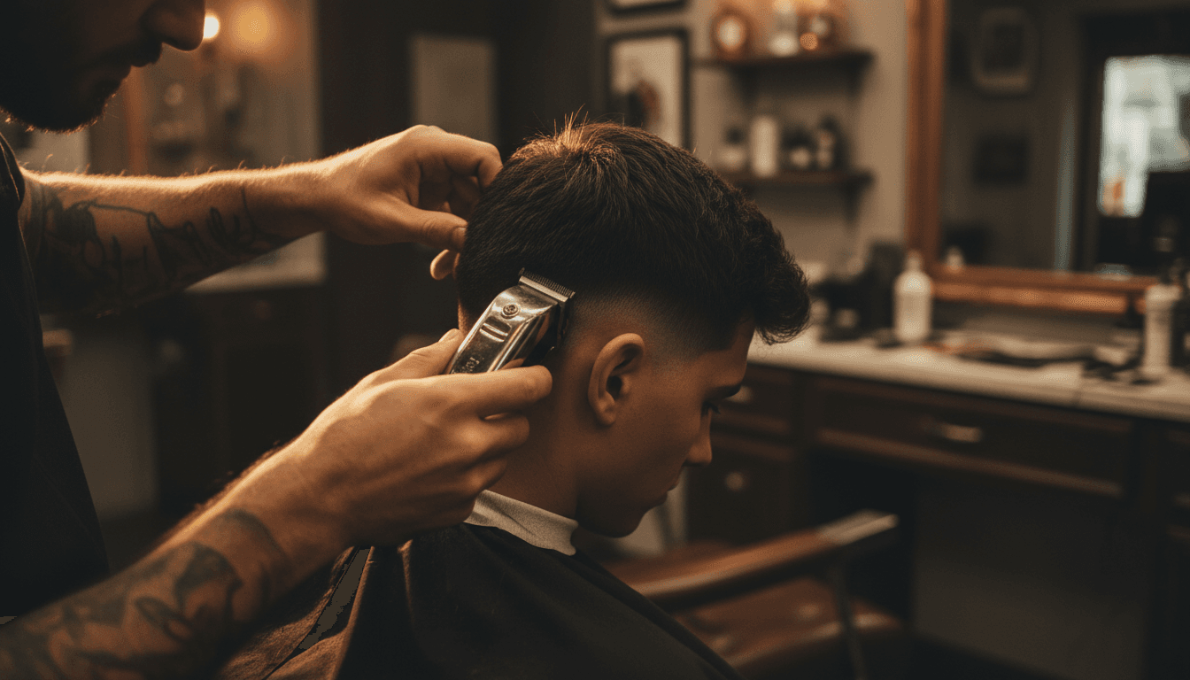 Detalle de un degradado latino perfecto, piel y cabello en contraste nítido