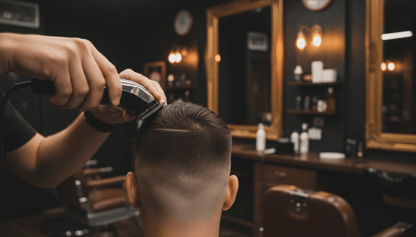 Barbero realizando un skin fade con precisión en Palma