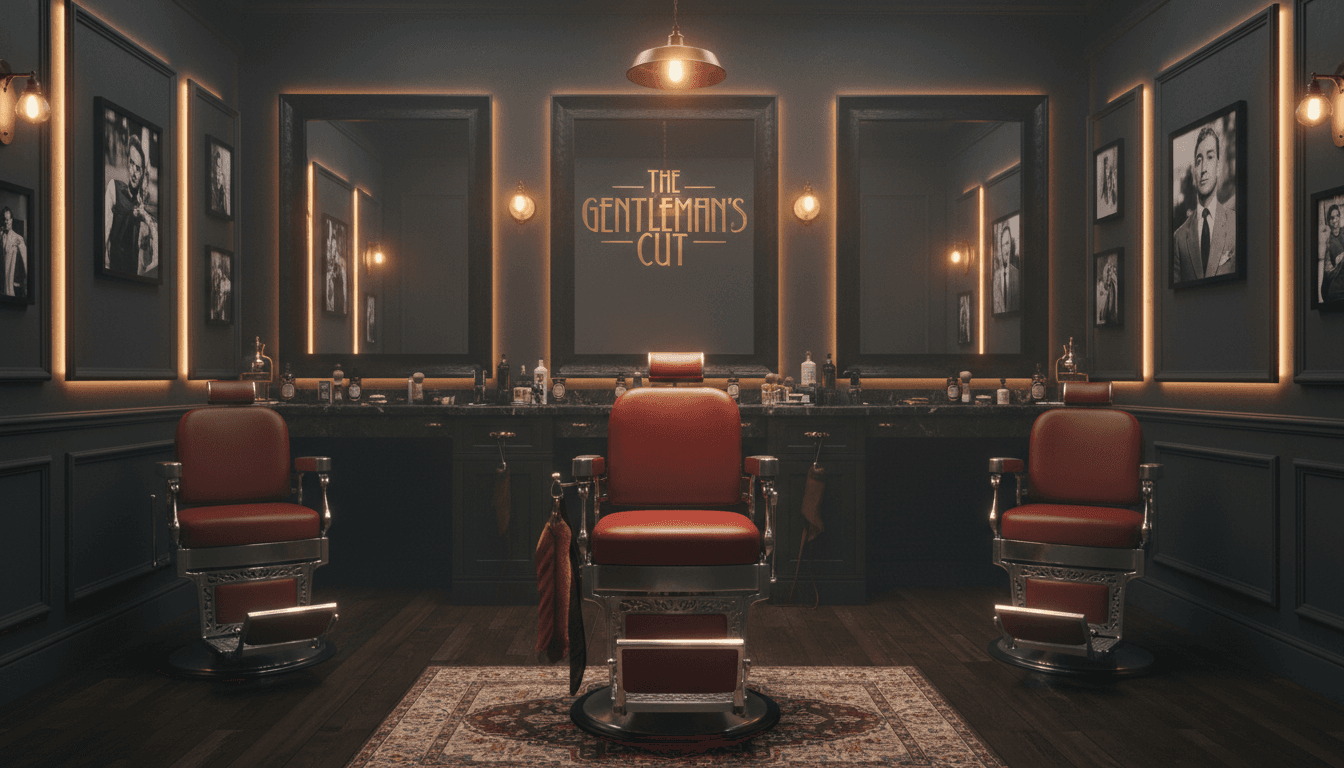 Interior elegante de la barbería en Palma con luz cálida