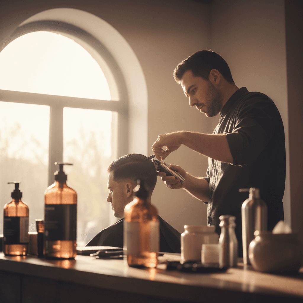 Barbero perfilando un taper fade con tijera y maquinilla