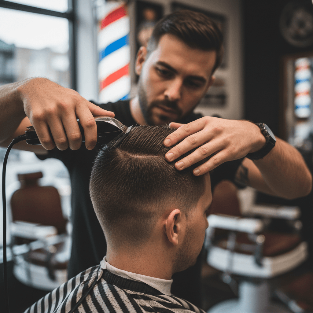 Degradado con maquinilla en barbería moderna