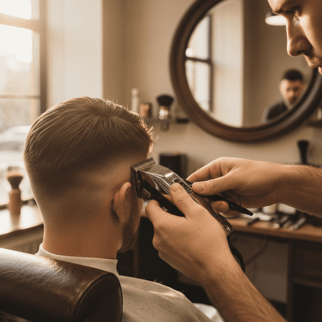 Cliente con degradado y barba perfilada