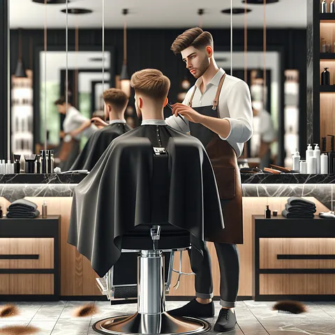 Realistic stock image of barber cutting hair