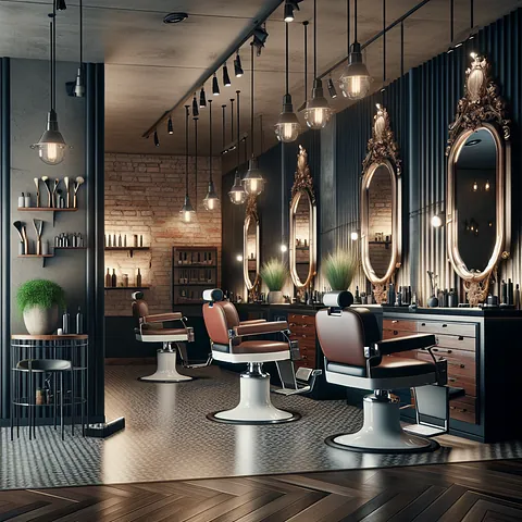 Modern barbershop interior with vintage decor