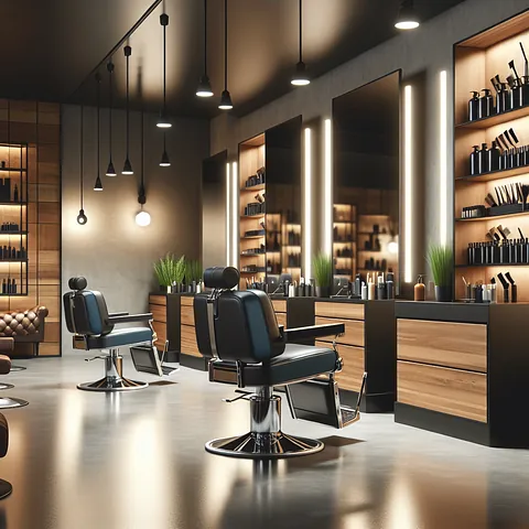 Realistic stock image of modern barbershop interior